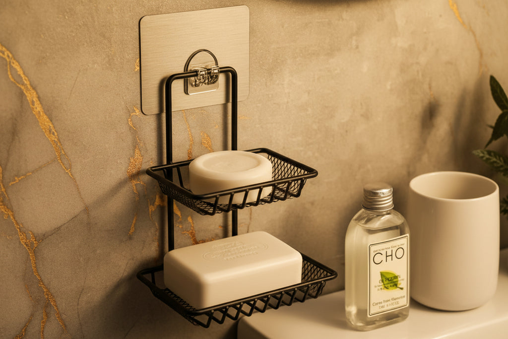 Premium 2-Tier Self-Adhesive Soap Stand - No Drilling Required