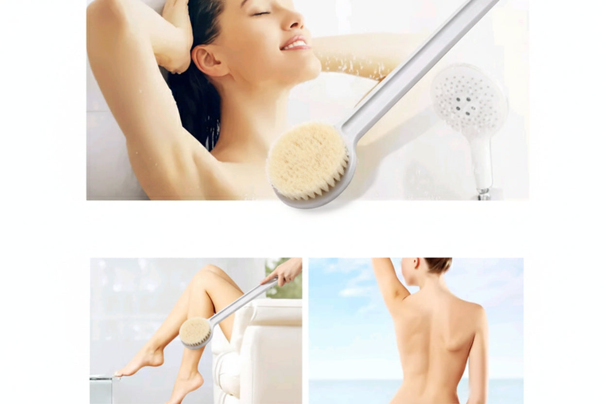 2-Piece Long Handle Bath Brush Set - Gentle Exfoliating Body Scrubber for Hard-to-Reach Areas