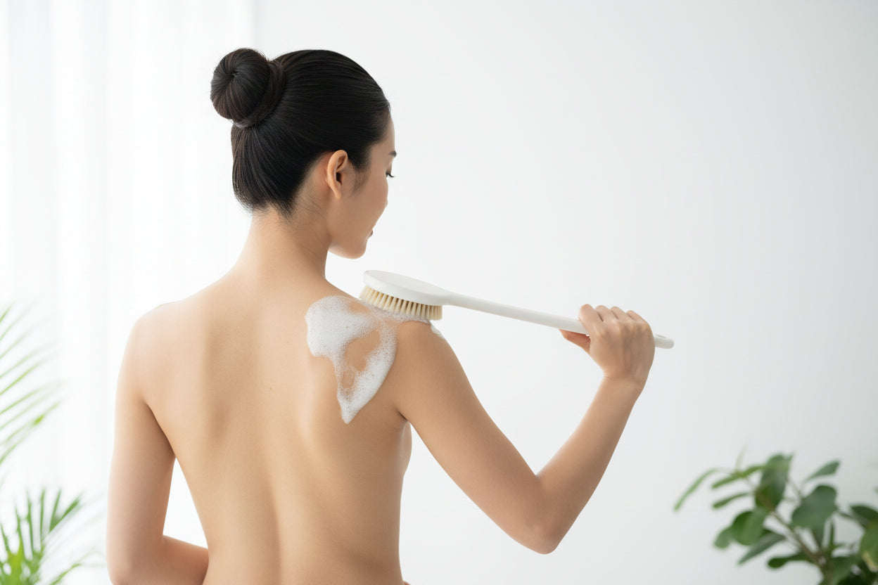 2-Piece Long Handle Bath Brush Set - Gentle Exfoliating Body Scrubber for Hard-to-Reach Areas